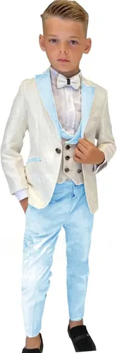 Vista 6 de Traje formal de esmoquin de boda para niños, 3 piezas, chaqueta floral, pantalones, chaleco, conjunto de blazer para fiestas de 2 a 14 años, Negro