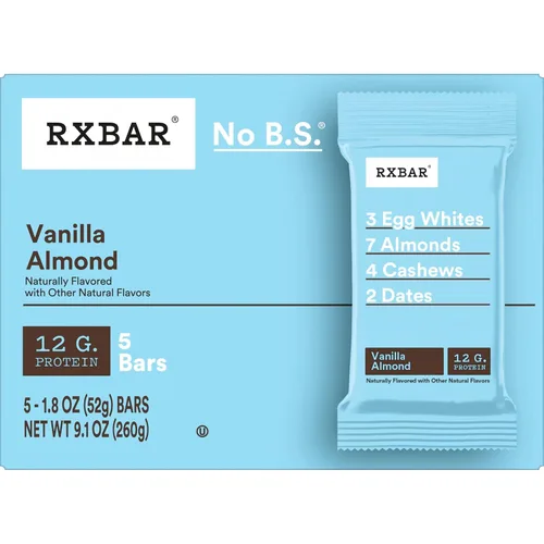 Vista 8 de RXBAR Barras de proteínas, 0.44 oz de proteína, aperitivos sin gluten, vainilla y almendra (6 cajas, 30 barras)