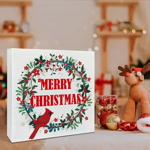Vista 4 de Letrero de madera para decoración navideña, decoración de mesa cardenal de Navidad, decoración de Navidad, cocina, sala de estar, hogar, casa