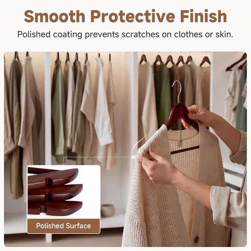 Vista 5 de StorageWorks - Paquete de 20 perchas de madera para abrigos, camisas, chaquetas, pantalones y trajes, color cereza oscuro