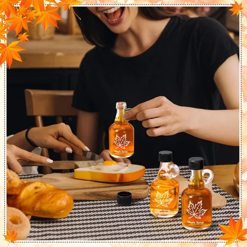 Vista 5 de Havawish 24 botellas de vidrio de 1.7 onzas para jarabe de arce con asa de bucle y tapas de plástico, pequeños frascos vacíos para regalo