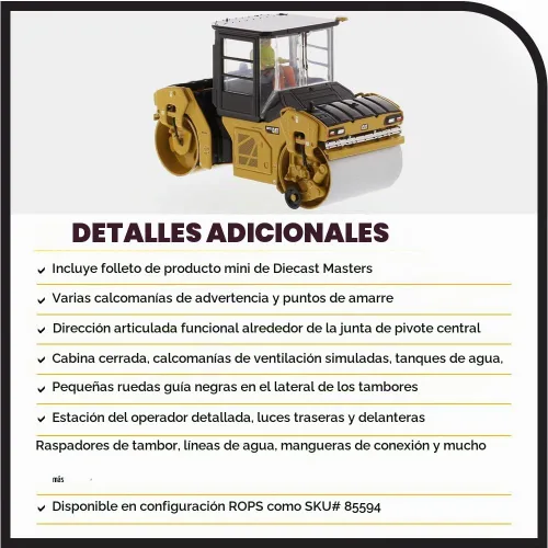 Vista 5 de Diecast Masters 1:50 Modelo Cat CB-13 Rodillo vibratorio en tándem con cabina, 85595