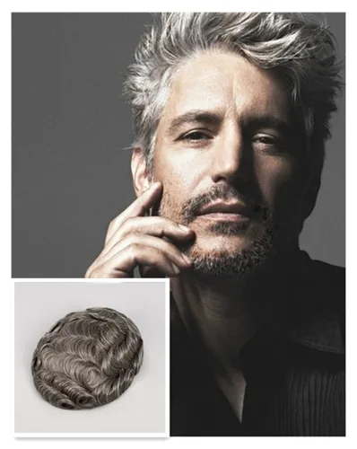 Vista 6 de Amiable toupee para hombres 0.001 in ultra suave piel fina para hombre, pieza de cabello humano real para hombres, sistema de reemplazo de cabello