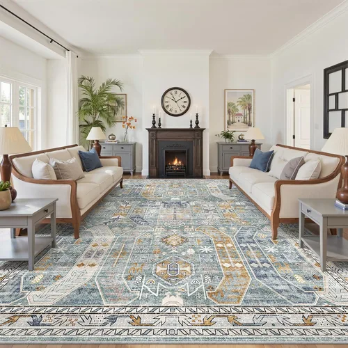 Vista 56 de befbee - Alfombra para sala de estar, lavable y resistente a manchas, con base antideslizante, ideal para dormitorio y cocina, decoración clásica