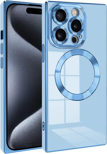 Vista 14 de Funda magnética para iPhone 15 compatible con Magsafe, TPU suave plateado a prueba de rayones con lente totalmente cubierta compatible con carga