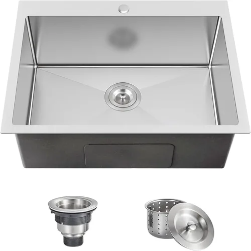 Vista 14 de Fregadero de Barra Negro Empotrable de 15x15 Pulgadas - Fregadero de Cocina Cuadrado Pequeño de Acero Inoxidable de Montaje Superior para Estación