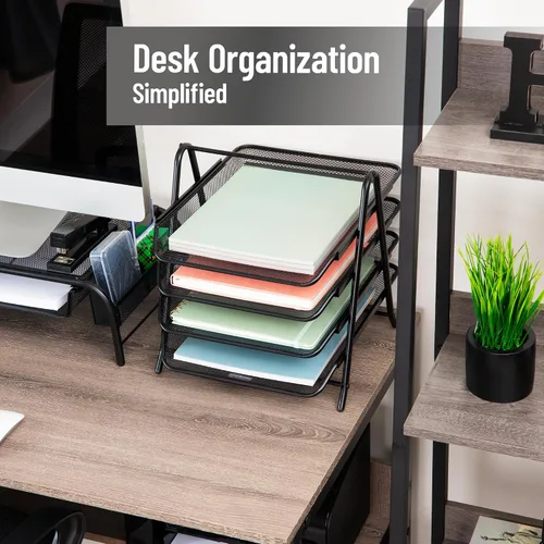 Vista 2 de Mind Reader MESHMON3P-BLK – Organizador con cajón y base para monitor, de rejilla de metal, y organizador de 3 niveles para escritorio de rejilla
