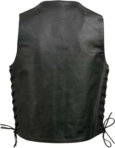 Vista 6 de EVENT LEATHER EL1310GO Hombres Clásico Estilo Occidental Botón de Presión Negro Chaleco de Cuero para Motociclistas