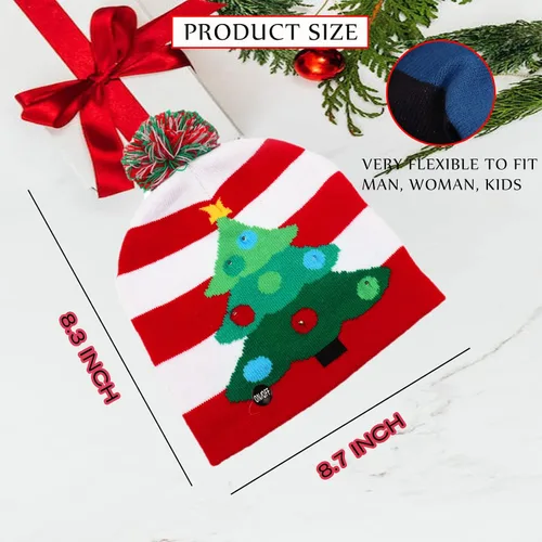 Vista 2 de YOEYEZO Gorro de Navidad LED de invierno de punto de ganchillo Beanie Santa Hat para mujeres y hombres