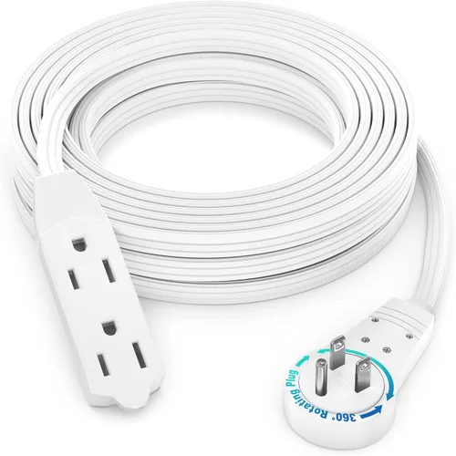 Vista 18 de Maximm Cable de extensión de enchufe plano giratorio de 360° de 2 pies, 16/3 AWG Multi 3 tomas de corriente de 3 clavijas, cable a tierra, blanco