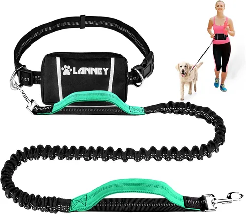 Vista 9 de Correa de perro manos libres, correa de cintura para correr con cremallera, bolsa para caminar para perros medianos grandes, mango doble