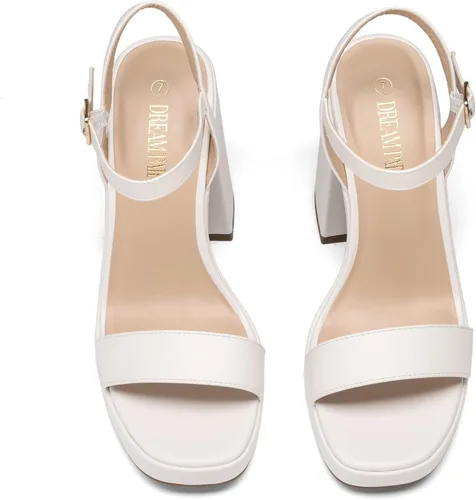 Vista 4 de DREAM PAIRS Tacones para mujer con plataforma gruesa de tacón alto, puntera abierta, moda, boda, fiesta, noche, baile, correa de tobillo, sandalias
