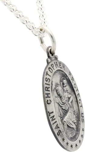 Vista 9 de Collar con medalla de St Christopher – Medallón oval de plata de ley y cadena – Grabado personalizado – Caja de regalo