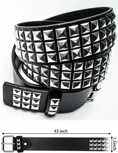 Vista 2 de Cinturón punk con tachuelas para mujer, diseño gótico, pirámide de rosca, ropa gótica