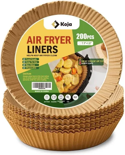 Vista 11 de Koja 100 forros desechables para freidora de aire de pergamino, papel antiadherente a prueba de grasa, forros de papel de hornear redondos de 6.5