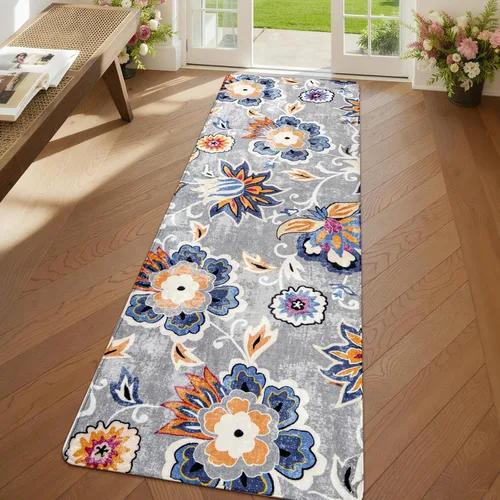 Vista 59 de Lahome - Tapete floral con estampado de cachemira, lavable, antideslizante, pequeño, anti-manchas, suave, para baño, entrada, dormitorio, Negro