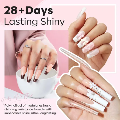 Vista 2 de Modelones – Kit de uñas de polygel, geles de construcción de uñas de 6 colores, kit de polygel para hacer extensiones de uñas rosa claro, blanco