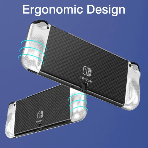 Vista 3 de Mooroer Switch OLED - Funda protectora acoplable mejorada para Nintendo Switch OLED con funda protectora de agarre de TPU suave y 6 tapas para pulgar