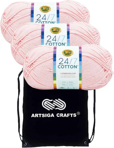 Vista 27 de Lion Brand 24/7 Algodón Blanco 761-100 (6-Carrillos - Mismo Lote de Tinta) Hila Gruesa Media #4 de Algodón para Crochet y Tejido con Bolsa