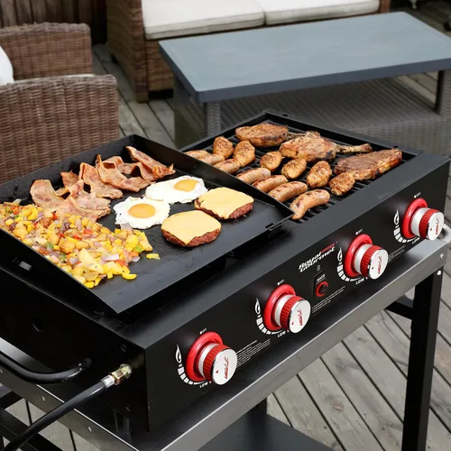 Vista 2 de Royal Gourmet GD4002T Combo de Parrilla y Plancha Tailgater de 4 Quemadores, Parrilla Portátil de Gas Propano de Superficie Plana con Salida