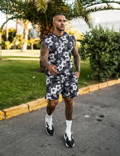 Vista 6 de AstoSeu Conjunto hawaiano casual sin mangas de 2 piezas para hombre, camisa de flores
