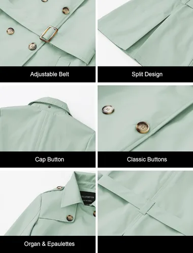 Vista 6 de CREATMO US - Gabardina clásica con solapa de doble botonadura para mujer sobretodo ceñido con cinturón y capucha desmontable