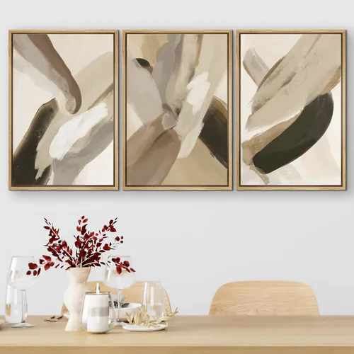 Vista 47 de SIGNFORD - Set de obras de arte en lienzo enmarcado para pared, ilustraciones abstractas de neblina del desierto en tonos neutros beige y marrón