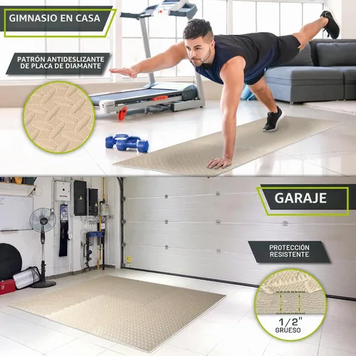 Vista 3 de ProsourceFit - Tapete de ejercicio tipo rompecabezas de ½ pulgada, losetas de espuma EVA entrelazadas para gimnasio en casa, para niños, crema, 24 x