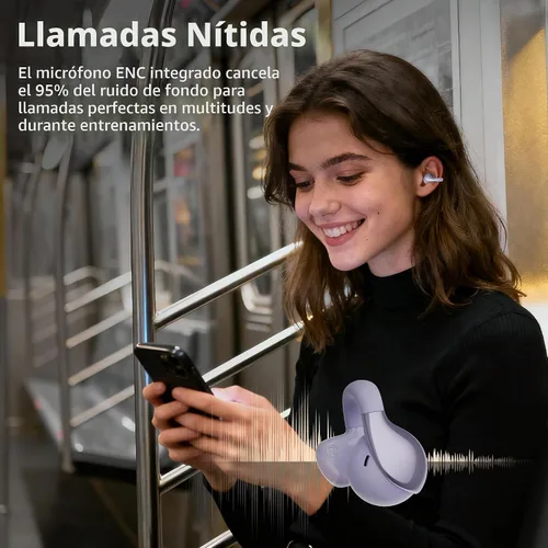 Vista 10 de Oraolo Open Ear AC225 - Auriculares inalámbricos Bluetooth 6.0, sonido estéreo, ligeros y cómodos auriculares con clip con micrófono ENC para Púrpura
