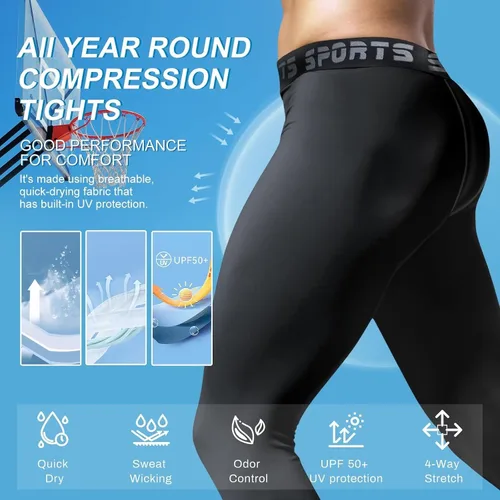Vista 3 de Tesuwel Paquete de 1 o 2 pantalones de compresión para hombre, para baloncesto, atletismo, entrenamiento, correr, leggings deportivos para gimnasio