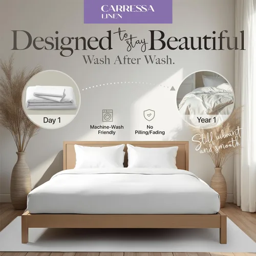 Vista 7 de Carressa Linen Funda de edredón tamaño King, 100% algodón egipcio serie 600, funda de edredón de algodón tamaño King (3 piezas, blanco), suave