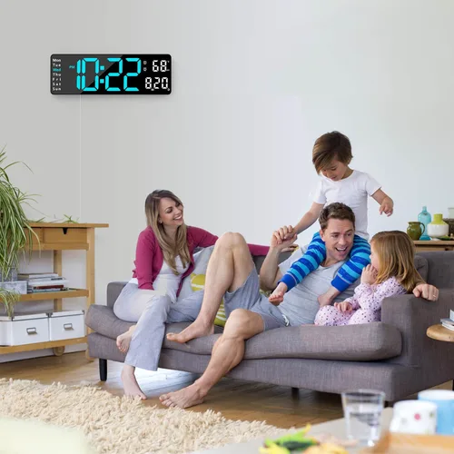 Vista 7 de Reloj digital, reloj de pared digital para decoración de sala de estar, reloj de mesa con alarma para dormitorio, reloj de pared grande con control