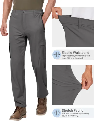 Vista 2 de PULI Pantalones de senderismo para hombre, elásticos, impermeables, de secado rápido, pantalones tácticos con bolsillos al aire libre