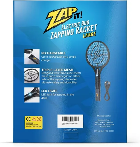 Vista 8 de Zap It Bug Zapper - Raqueta mata mosquitos recargable de 4000 voltios, cable de carga USB