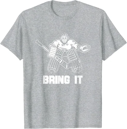 Vista 33 de Divertida camiseta gráfica de ropa de portero de hockey sobre hielo, Negro, S