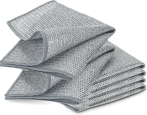 Vista 8 de 5 paños de limpieza de alambre de acero inoxidable de doble capa para cocina No raya, secado rápido, alambre metálico, 7.9x7.9 in, dos capas