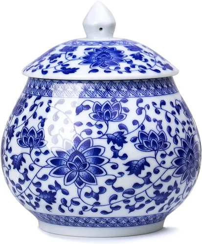 Vista 6 de Dahlia Bote de té de porcelana azul y blanco para té suelto, organizador de té hermético Jingdezhen, Lingzhi 250 ML Azul y blanco Lingzhi #2