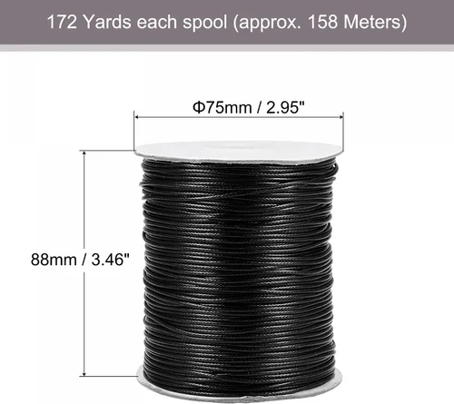Vista 2 de uxcell 2 cuerdas de poliéster encerado de 0.047 in, 518.4 ft (172 yardas), hilo de cuentas para hacer joyas, pulseras, collares, tejer, color negro