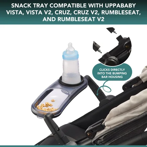 Vista 6 de Bandeja de aperitivos compatible con UPPAbaby Vista V2, Vista, Cruz, Cruz V2, RumbleSeat, RumbleSeat V2, bandeja de aperitivos con portavasos, apta
