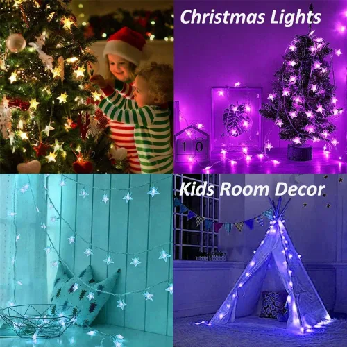 Vista 3 de Minetom Luces de Cadena de Estrellas para Dormitorio - 33 pies Luces de Cadena de Estrellas que Cambian de Color con Enchufe, con Control Remoto