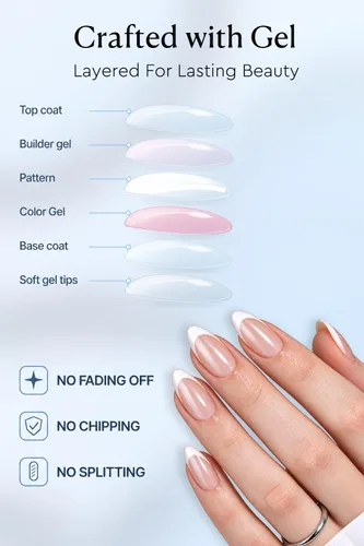 Vista 7 de AzureBeauty Short Almond French Tip Press On Nails, Glazed Donut, 32 Pcs 0-Glazed Donut French Tip