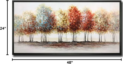 Vista 8 de Tiancheng Arte, 24x48 pulgadas Pintura abstracta moderna al óleo pinturas a mano árbol 3D pintado a mano sobre lienzo marco acrílico arte de pared