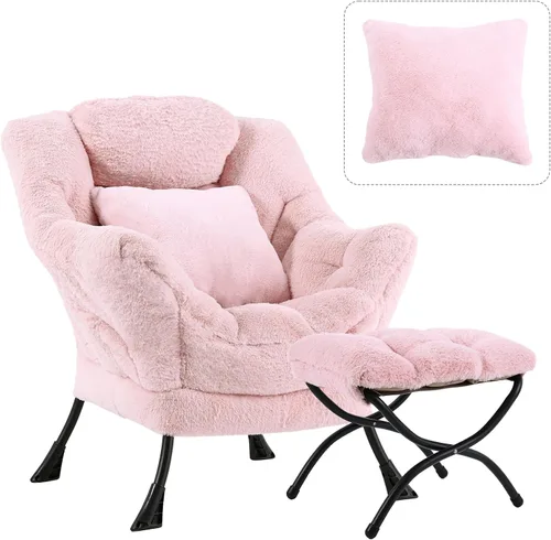 Vista 16 de Silla Lazy con otomana, cómoda silla de lectura para dormitorio Melocotón Beige-1