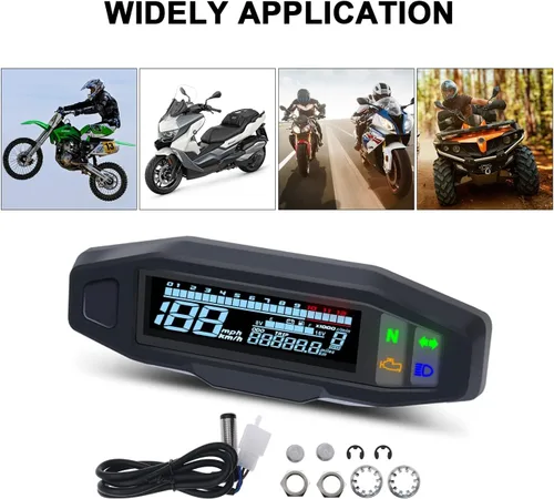 Vista 7 de KAOLALI Medidor de velocímetro digital para motocicleta RPM LCD tacómetro digital carburador medidor de odómetro (con sensor)