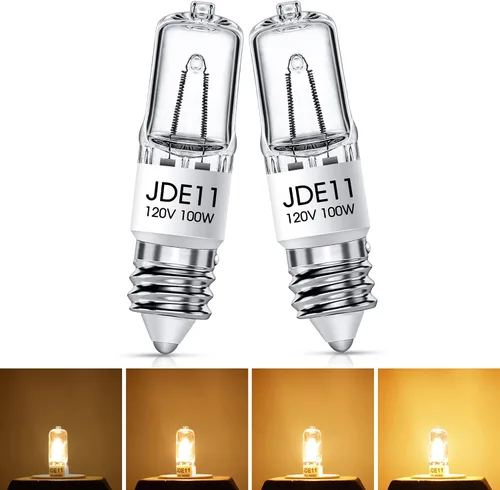 Vista 9 de Flaspar Bombilla E11, bombillas halógenas JDE11 de 100 W, 120 V, T4 E11, mini base de candelabro, blanco cálido 2800 K, regulable, transparente