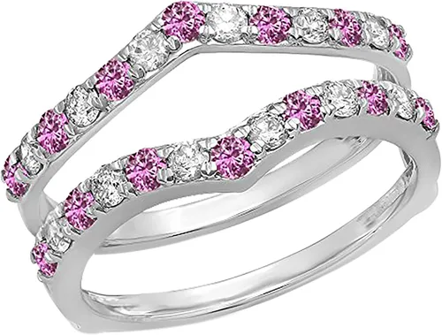 Vista 12 de Dazzlingrock Round Gemstone & White Diamond Enhancer Guard Wedding Band 3-Oro Blanco