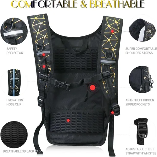 Vista 4 de Paquete de hidratación, mochila de agua con vejiga de hidratación de 3 L, aislamiento ligero, esencial para festivales, mochila de hidratación rave