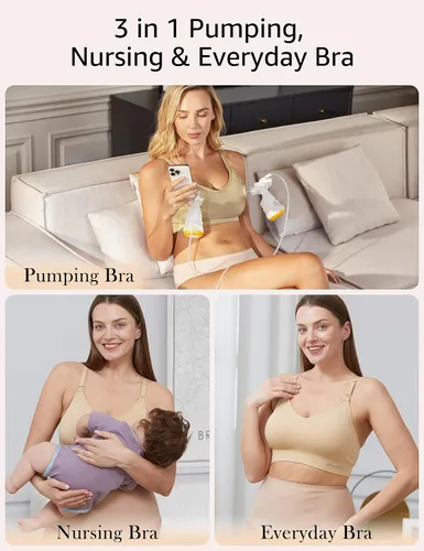 Vista 6 de Pumping Bra for Breastfeeding Supportive Workout Racerback Nursing & Maternity Bra Wirefree Yoga Sport Bra
