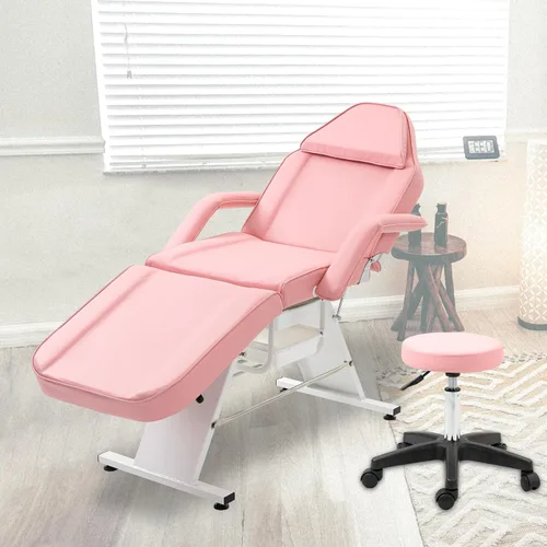 Vista 2 de Silla de tatuaje con taburete hidráulico, multiusos profesional de cuero de salón esteticista, mesas de masaje ajustables actualizadas para camas