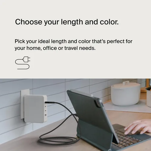 Vista 6 de Belkin BoostCharge - Cable USB C a USB C, cable de alimentación de carga rápida con cable de nailon trenzado, cabezal de aluminio anodizado, entrega